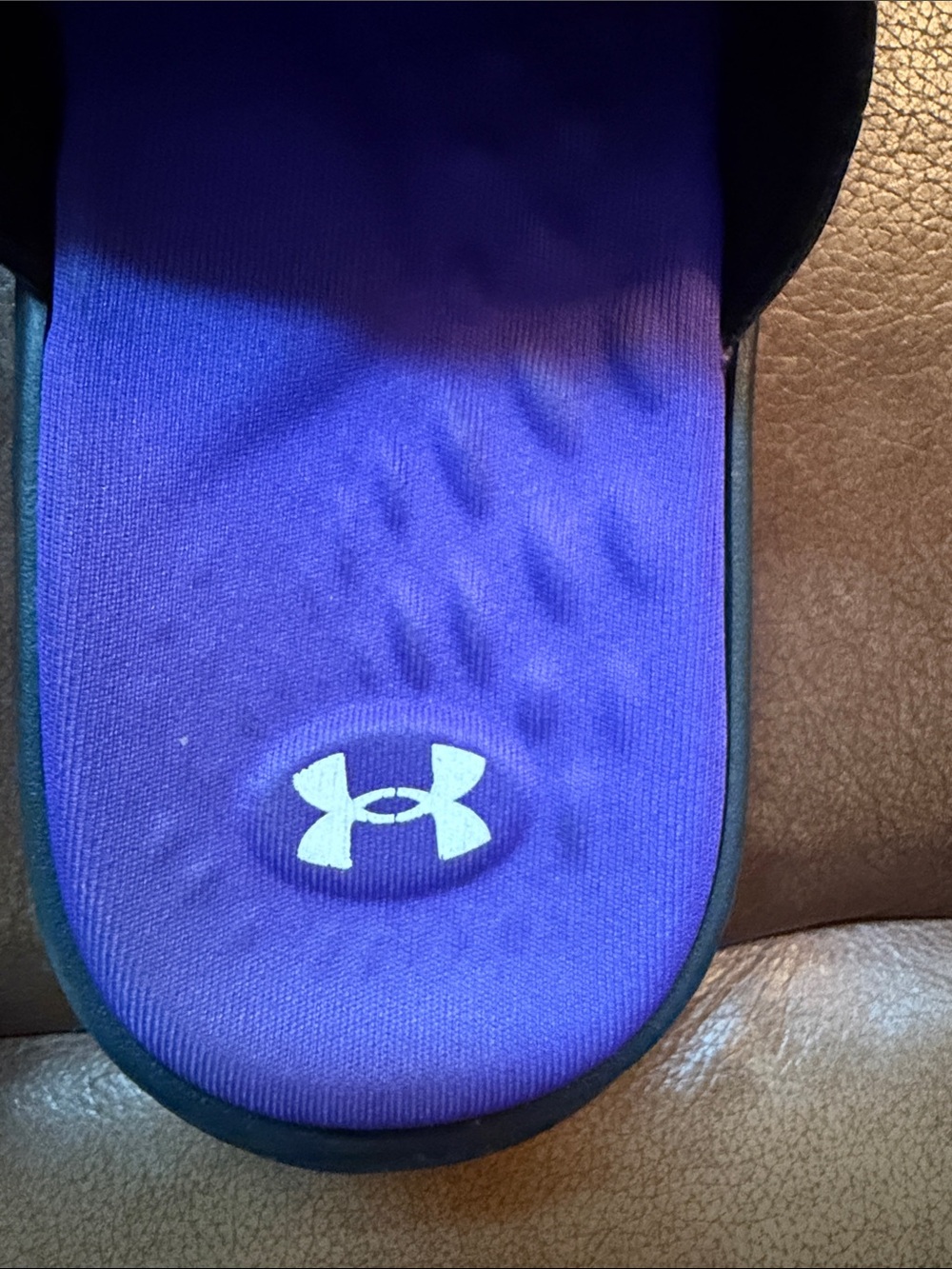 Under Armour Purple Slides with Pink and Blue Patterned Strap - Picture 2 of 5